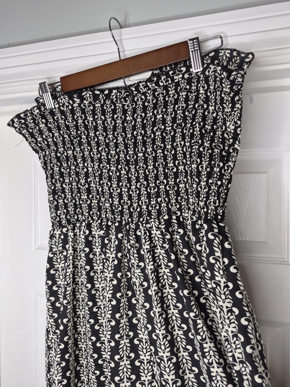 Hint Of Blush Black Strapless Smocked Wide-Leg Jumpsuit with White Pattern XL NW